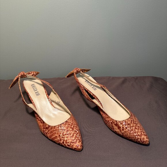 Rebecca Blue Kitten Heel Sling Back Reptile Print Sandal - Picture 3 of 6